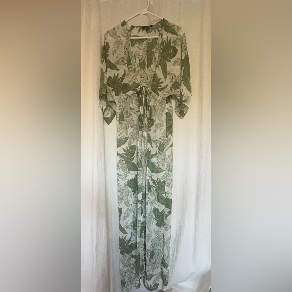 Green Leaf Print kimono/swim cover up.